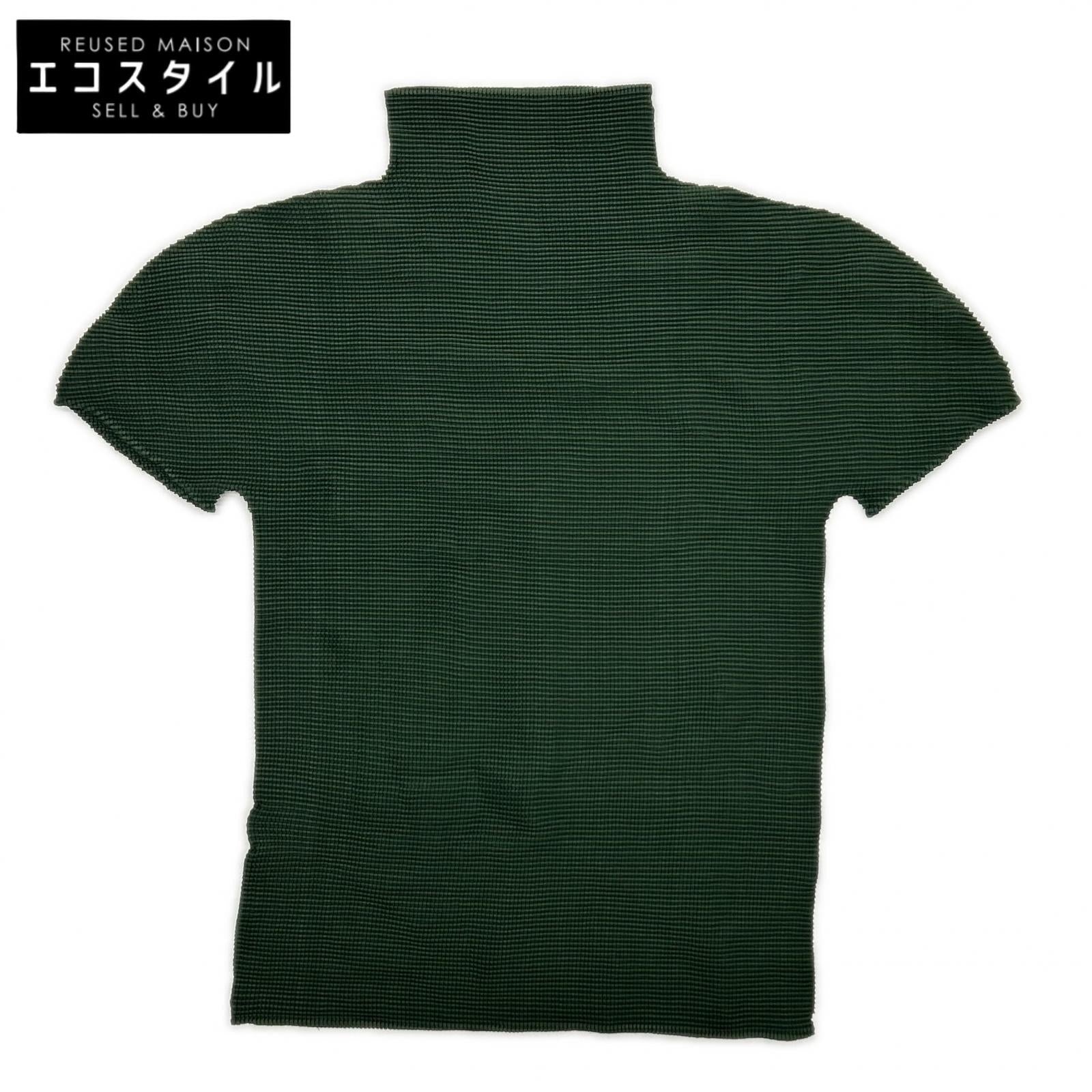 MeISSEYMIYAKE ミーイッセイミヤケ MI23-FK053 グリーン モックネックショートスリーブカットソー スカート