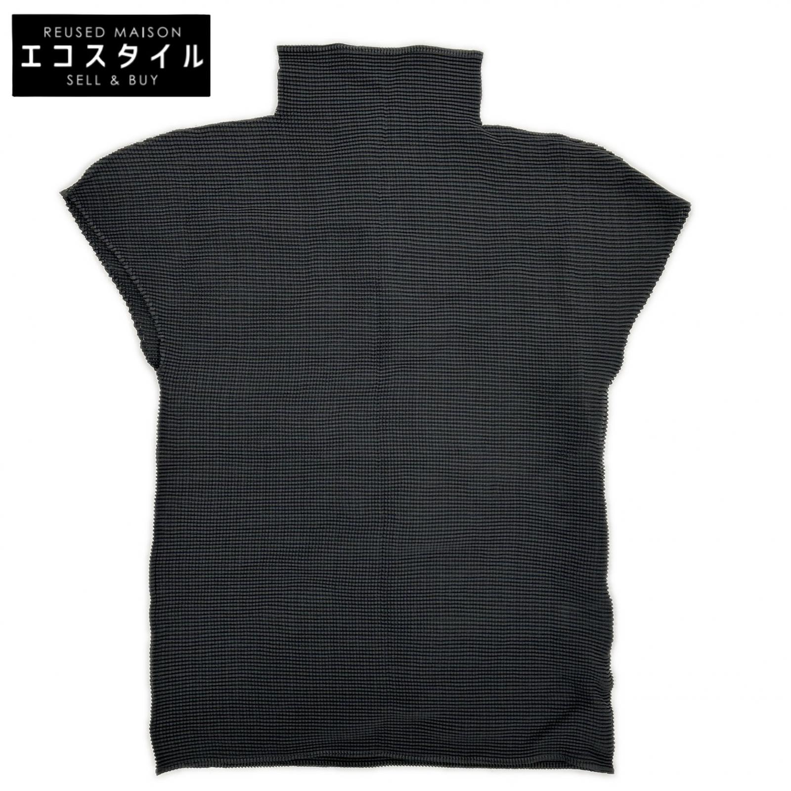 MeISSEYMIYAKE ミーイッセイミヤケ MI31-FK403 チャコール モックネックショートスリーブカットソー トップス