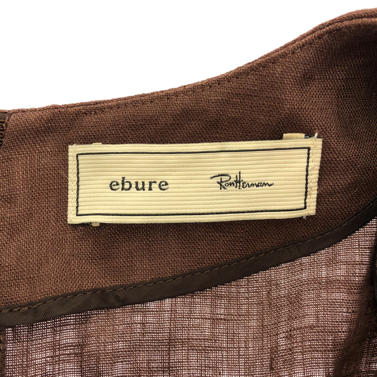ebure エブール ×Ron Herman 24SS 3910300340 ブラウン リネン ウエストギャザーノースリーブワンピース トップス