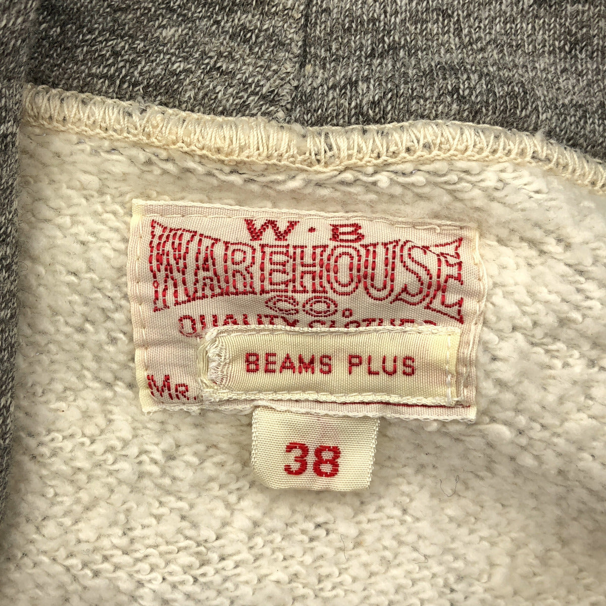 WAREHOUSE ウエアハウス 【×BEAMS PLUS】グレー コットン スウェットフーディープルオーバー トップス