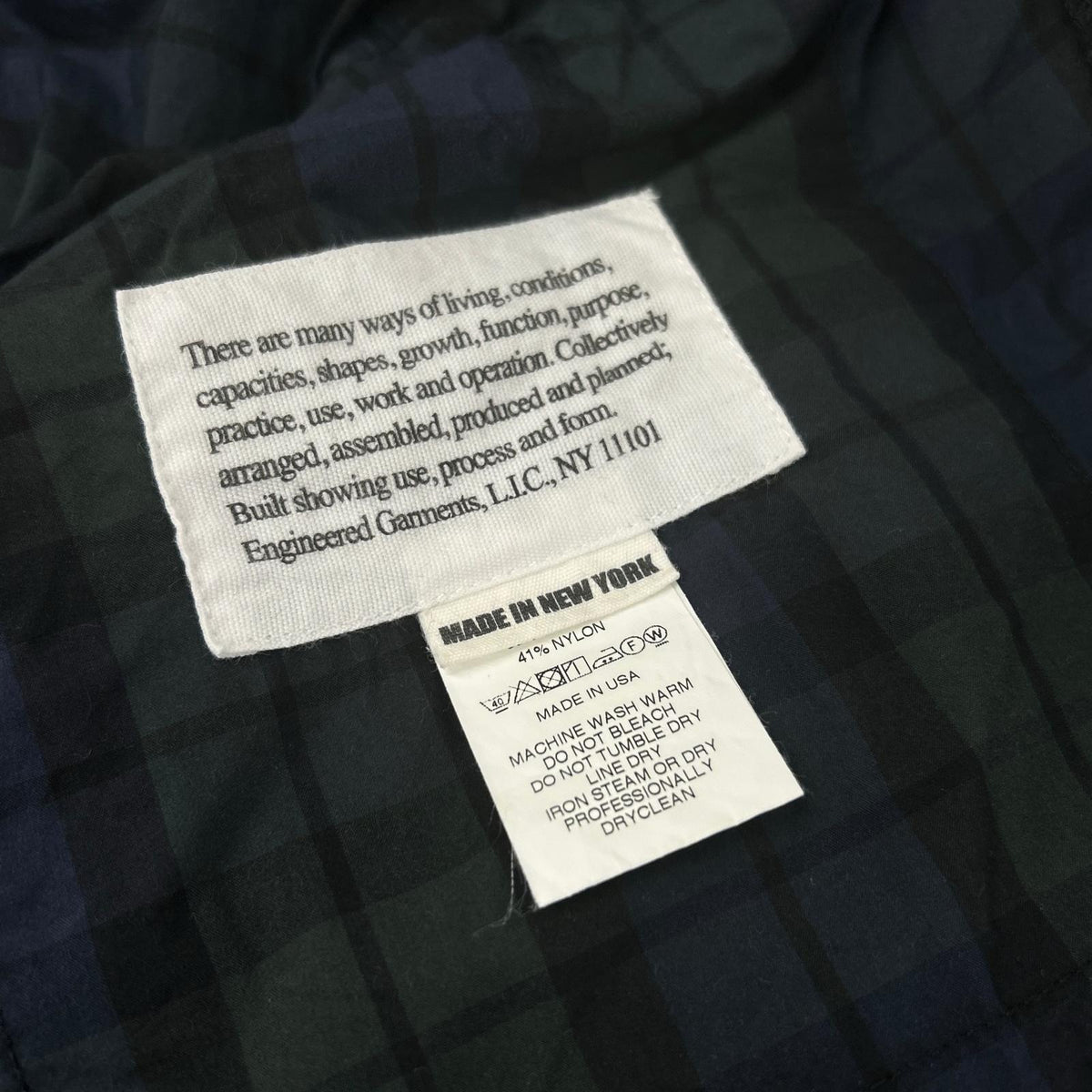 Engineered Garments navy-and-green black watch-pattern cotton-nylon BDU jacket
