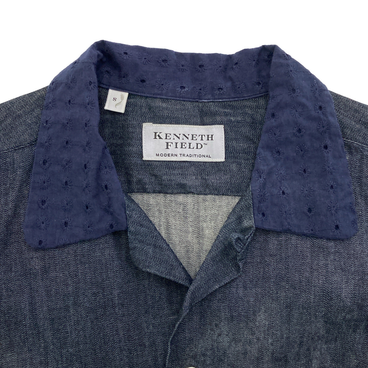 KENNETH FIELD Kenneth Field Charcoal cotton chambray open-collar shirt top