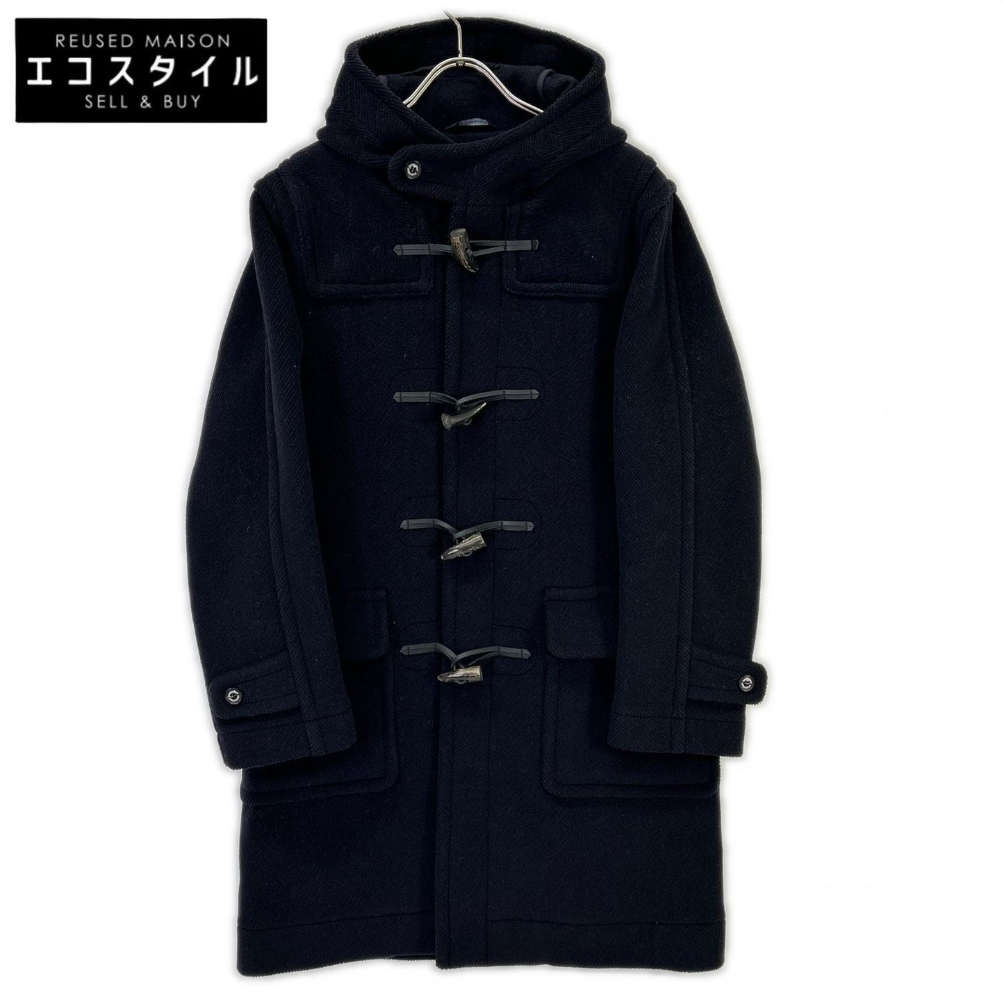 INVERTERE 17-020-610-0084-3-0 Black wool herringbone duffle coat in Joshua Ellis fabric Coat