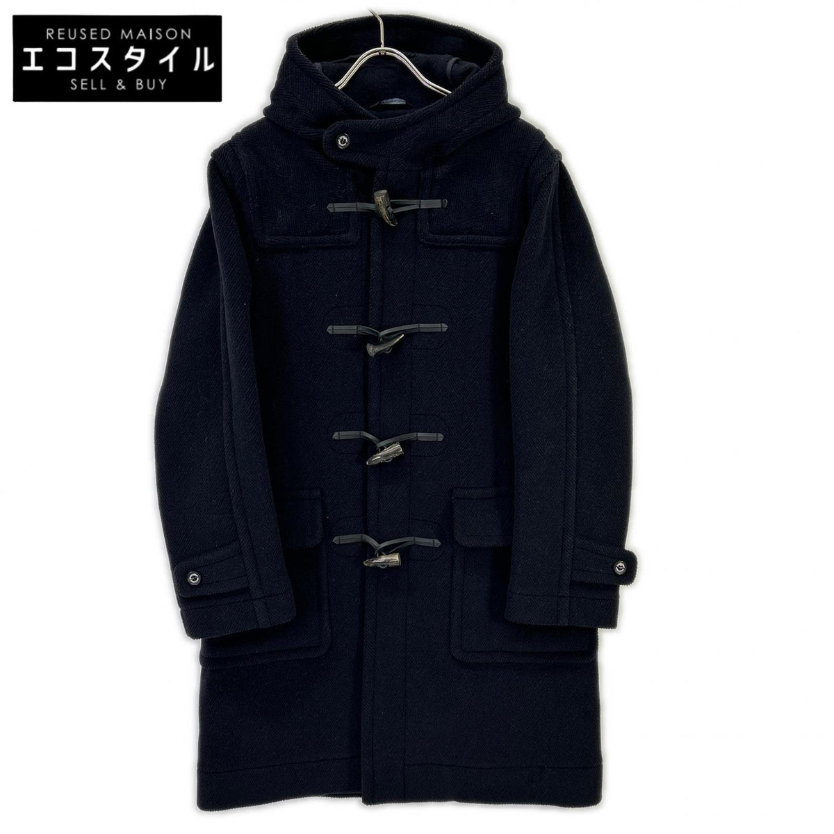 INVERTERE 17-020-610-0084-3-0 Black wool herringbone duffle coat in Joshua Ellis fabric Coat