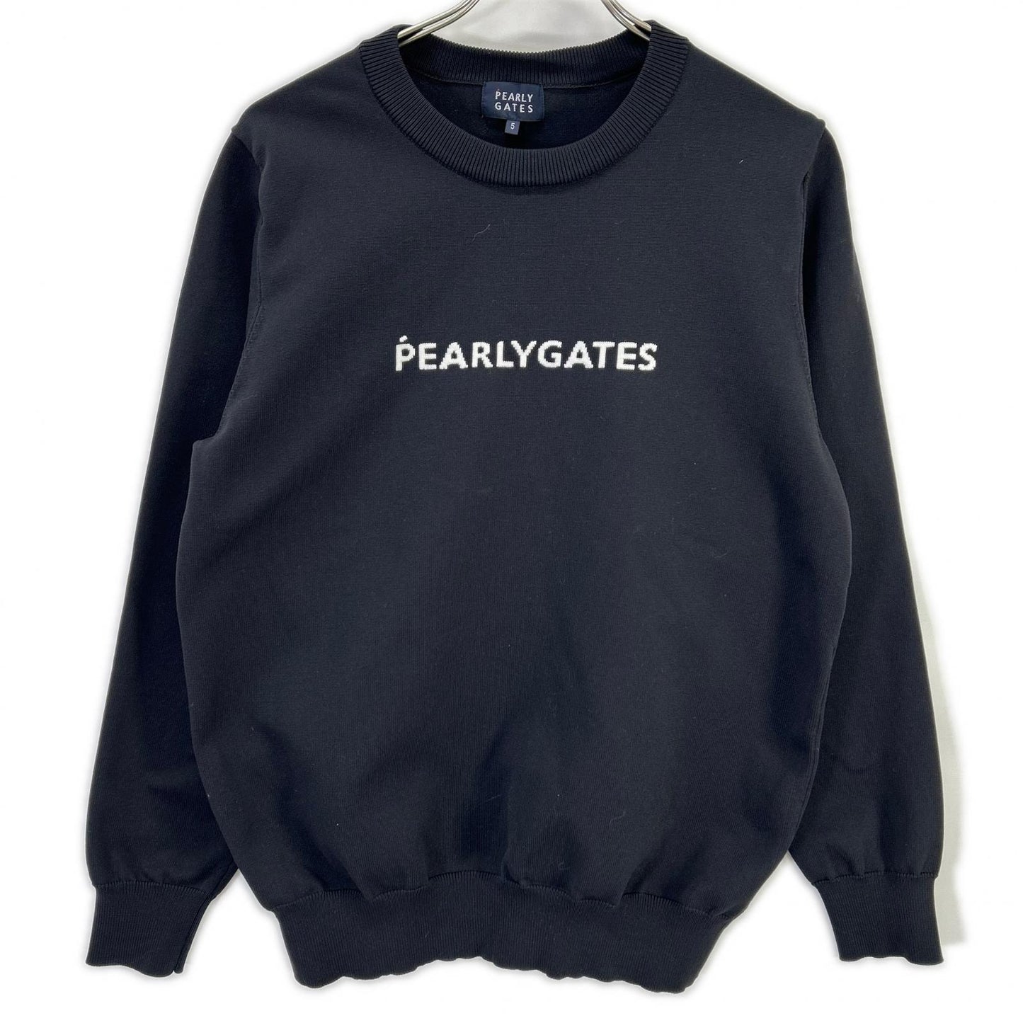 PEARLY GATES パーリーゲイツ ブラック×ホワイト フロントロゴ クルーネック ロングスリーブトップス トップス