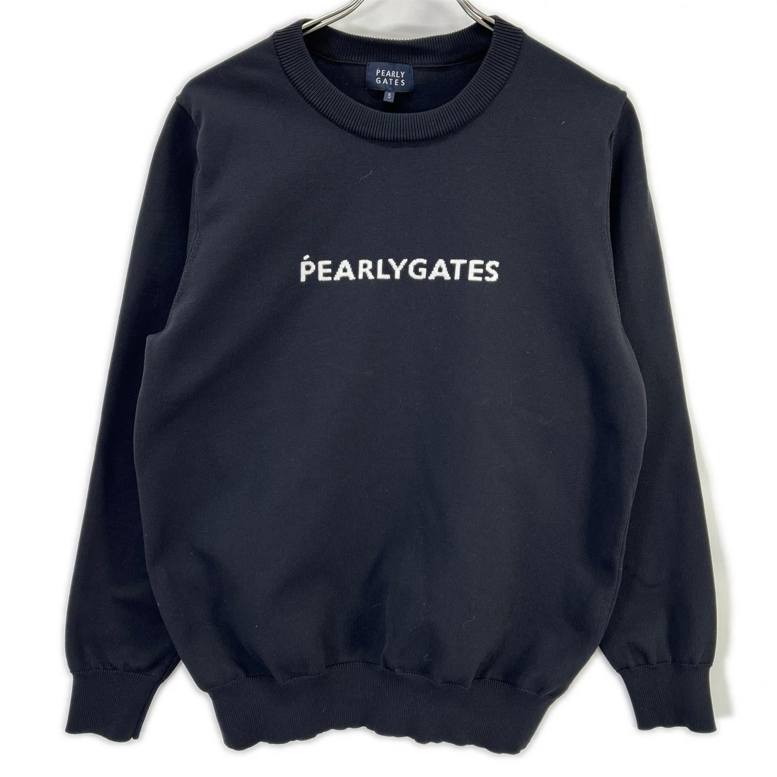 PEARLY GATES パーリーゲイツ ブラック×ホワイト フロントロゴ クルーネック ロングスリーブトップス トップス