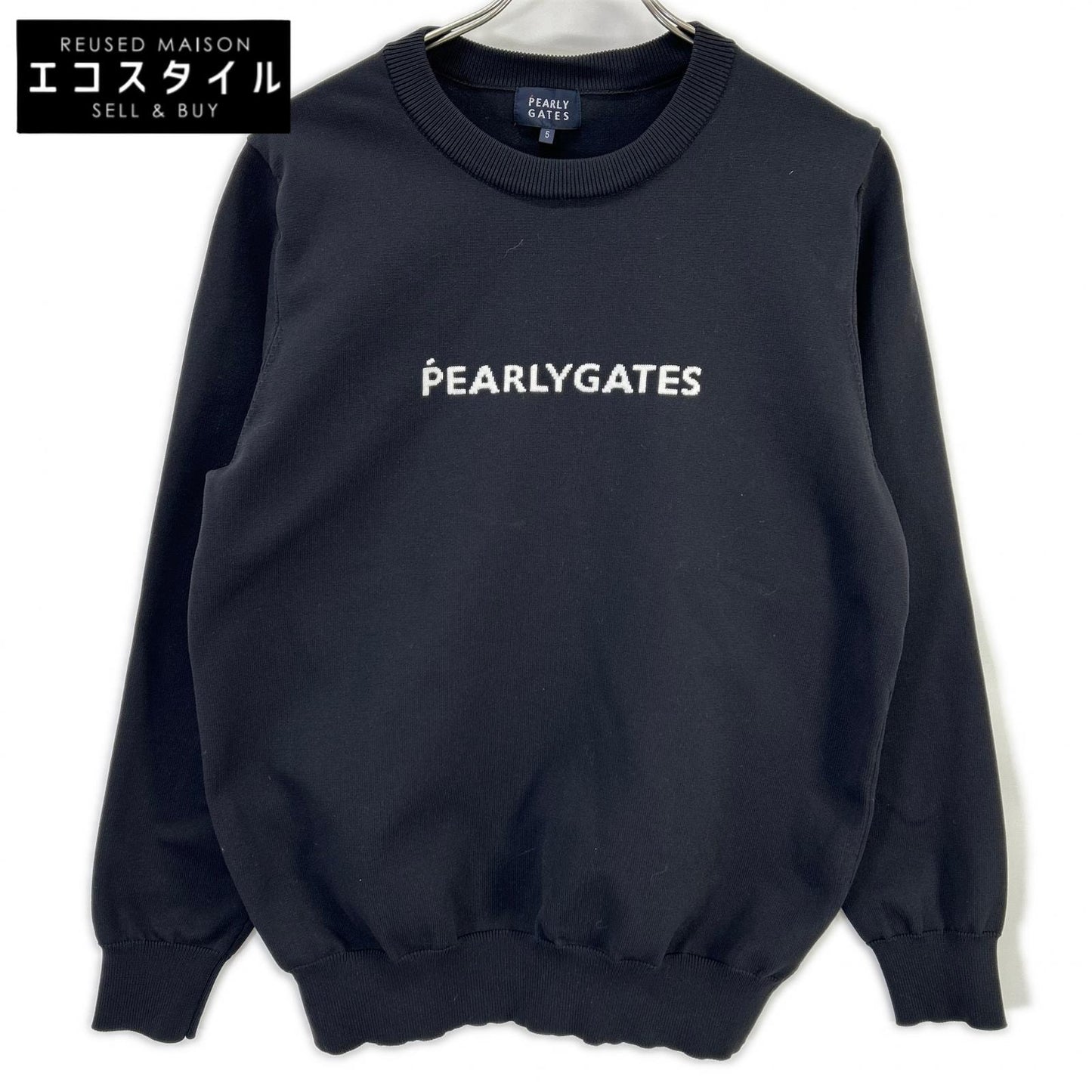 PEARLY GATES パーリーゲイツ ブラック×ホワイト フロントロゴ クルーネック ロングスリーブトップス トップス