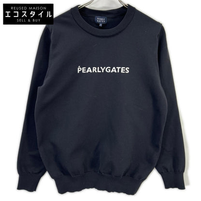PEARLY GATES パーリーゲイツ ブラック×ホワイト フロントロゴ クルーネック ロングスリーブトップス トップス