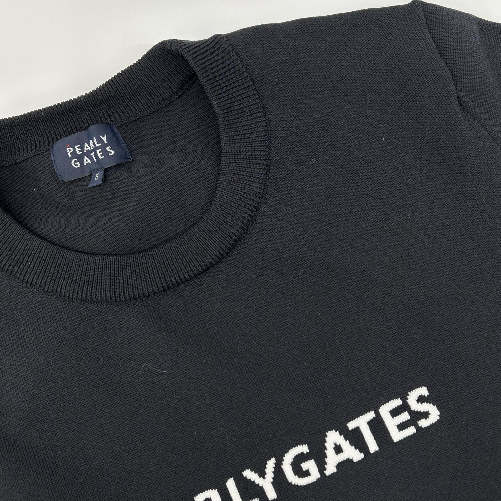 PEARLY GATES パーリーゲイツ ブラック×ホワイト フロントロゴ クルーネック ロングスリーブトップス トップス