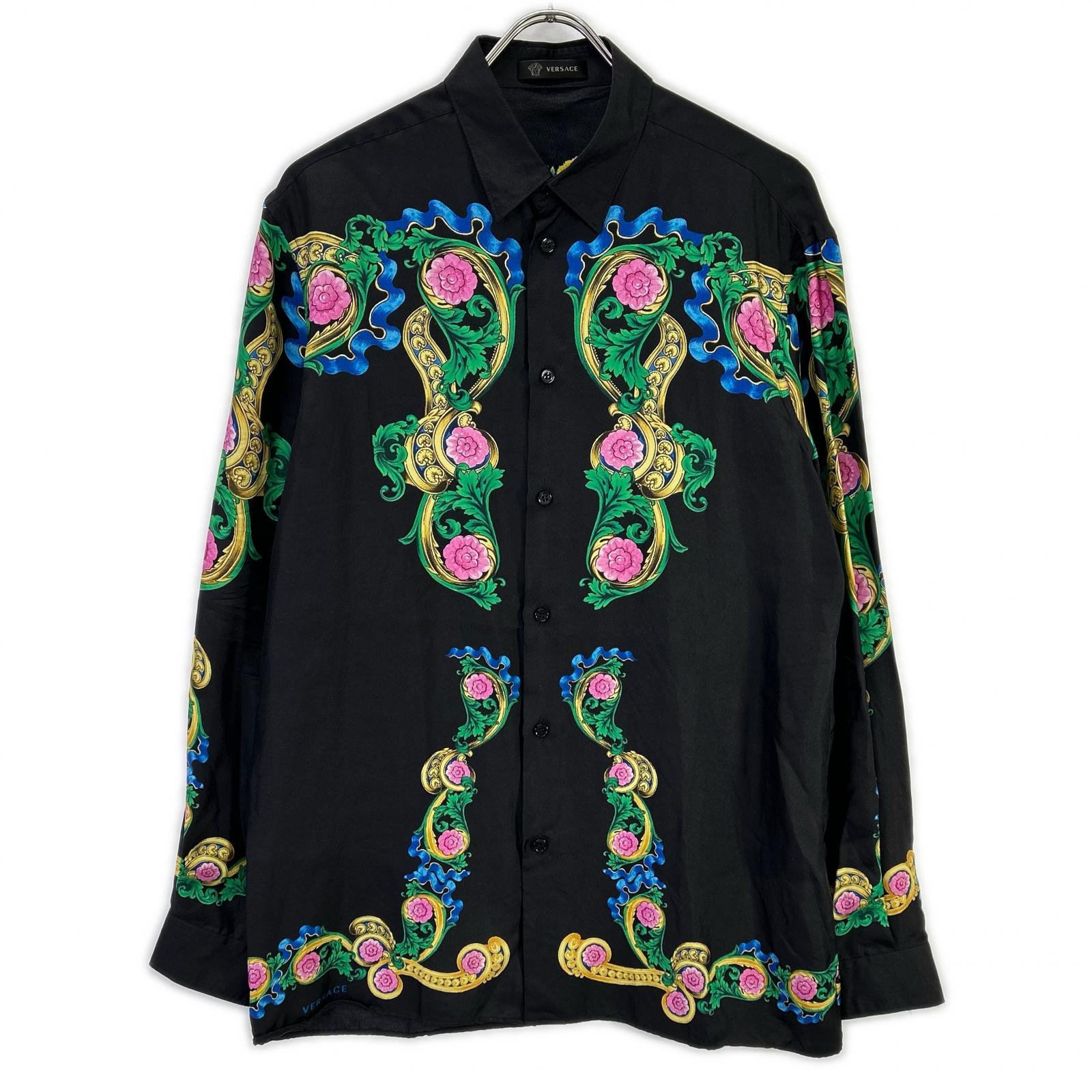GIANNI VERSACE ジャンニ ヴェルサーチ A75980 ブラック マルチカラー フローラルプリント ロングスリーブ ボタンシャツ トップス
