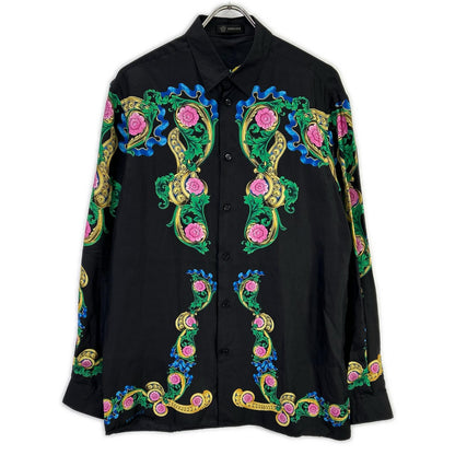 GIANNI VERSACE ジャンニ ヴェルサーチ A75980 ブラック マルチカラー フローラルプリント ロングスリーブ ボタンシャツ トップス