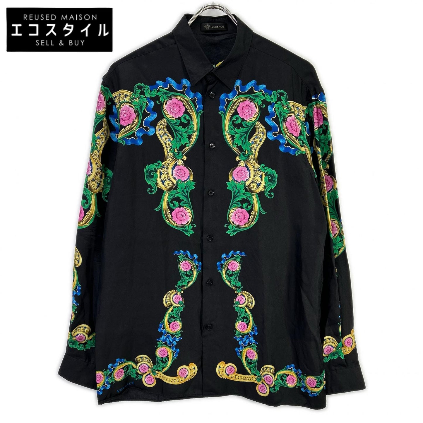 GIANNI VERSACE ジャンニ ヴェルサーチ A75980 ブラック マルチカラー フローラルプリント ロングスリーブ ボタンシャツ トップス