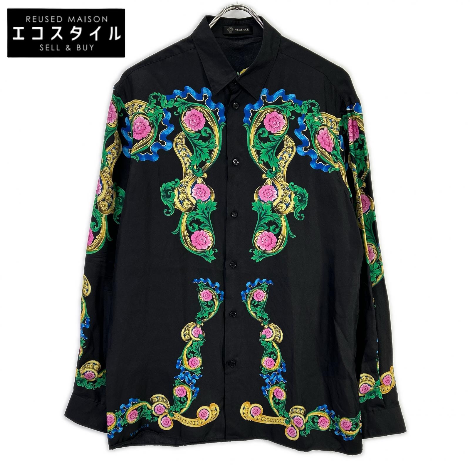 GIANNI VERSACE ジャンニ ヴェルサーチ A75980 ブラック マルチカラー フローラルプリント ロングスリーブ ボタンシャツ トップス