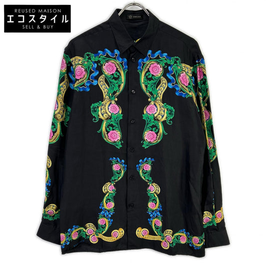 GIANNI VERSACE ジャンニ ヴェルサーチ A75980 ブラック マルチカラー フローラルプリント ロングスリーブ ボタンシャツ トップス