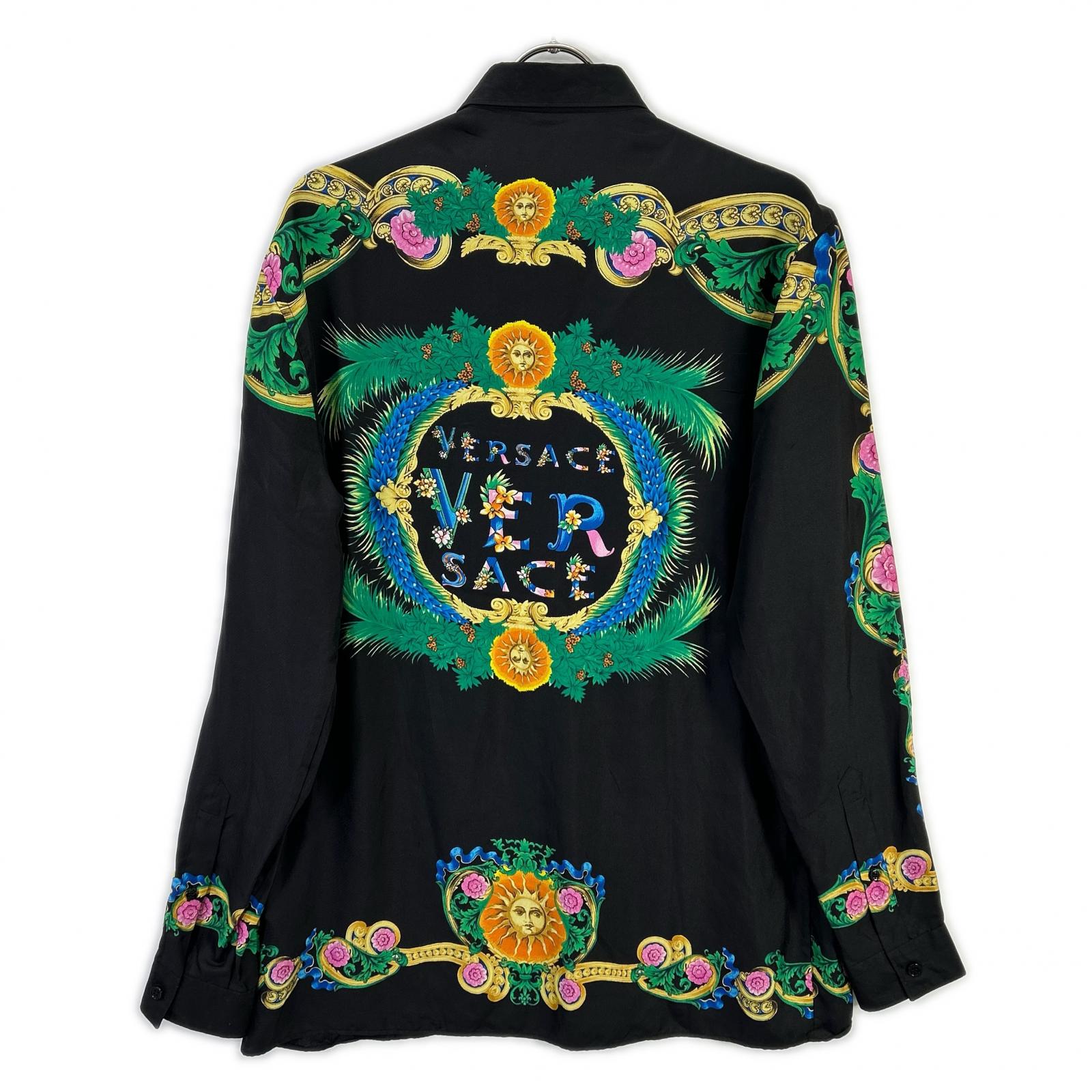 GIANNI VERSACE ジャンニ ヴェルサーチ A75980 ブラック マルチカラー フローラルプリント ロングスリーブ ボタンシャツ トップス