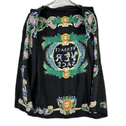GIANNI VERSACE ジャンニ ヴェルサーチ A75980 ブラック マルチカラー フローラルプリント ロングスリーブ ボタンシャツ トップス