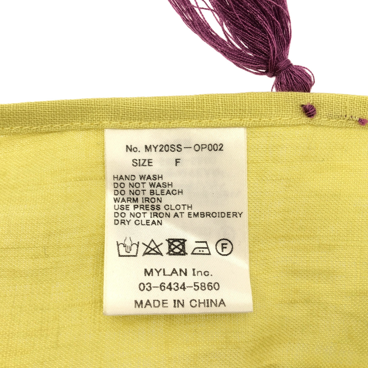 MYLAN マイラン MY20SS-OP002 イエロー リネン100 Tape Embroidery Dress エンブロイダリー 刺しゅうチュニックワンピース ドレス トップス