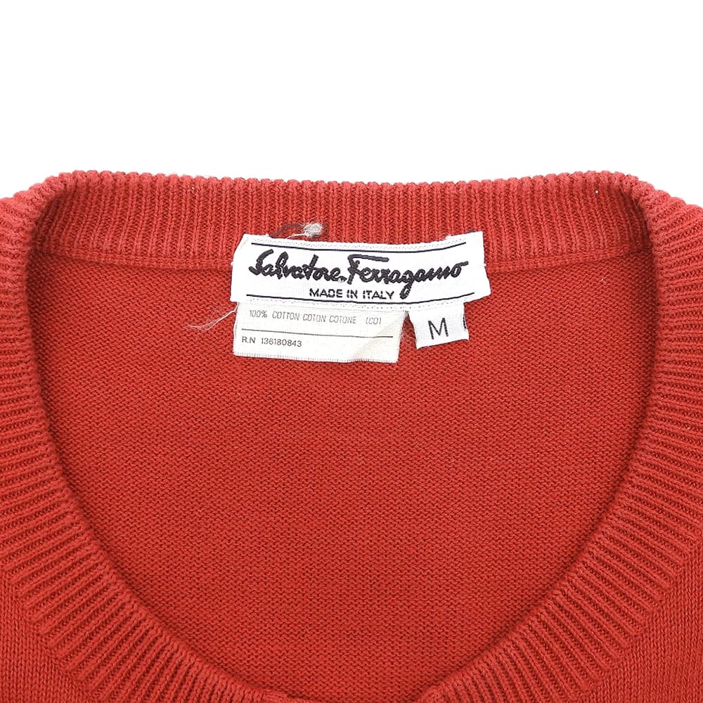 Salvatore Ferragamo サルヴァトーレフェラガモ コットン100 ガンチーニ金具 半袖プルオーバーニット トップス レディース レッド M トップス