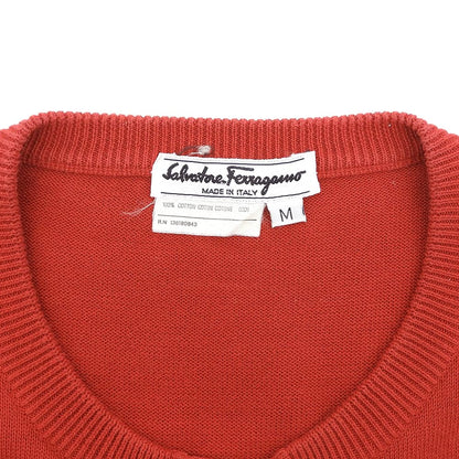 Salvatore Ferragamo サルヴァトーレフェラガモ コットン100 ガンチーニ金具 半袖プルオーバーニット トップス レディース レッド M トップス