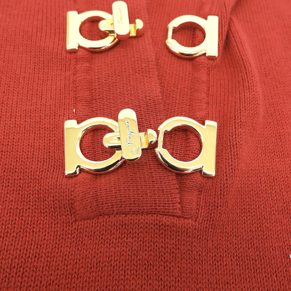Salvatore Ferragamo サルヴァトーレフェラガモ コットン100 ガンチーニ金具 半袖プルオーバーニット トップス レディース レッド M トップス
