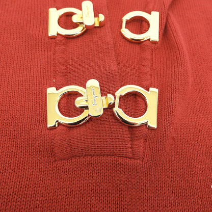 Salvatore Ferragamo サルヴァトーレフェラガモ コットン100 ガンチーニ金具 半袖プルオーバーニット トップス レディース レッド M トップス