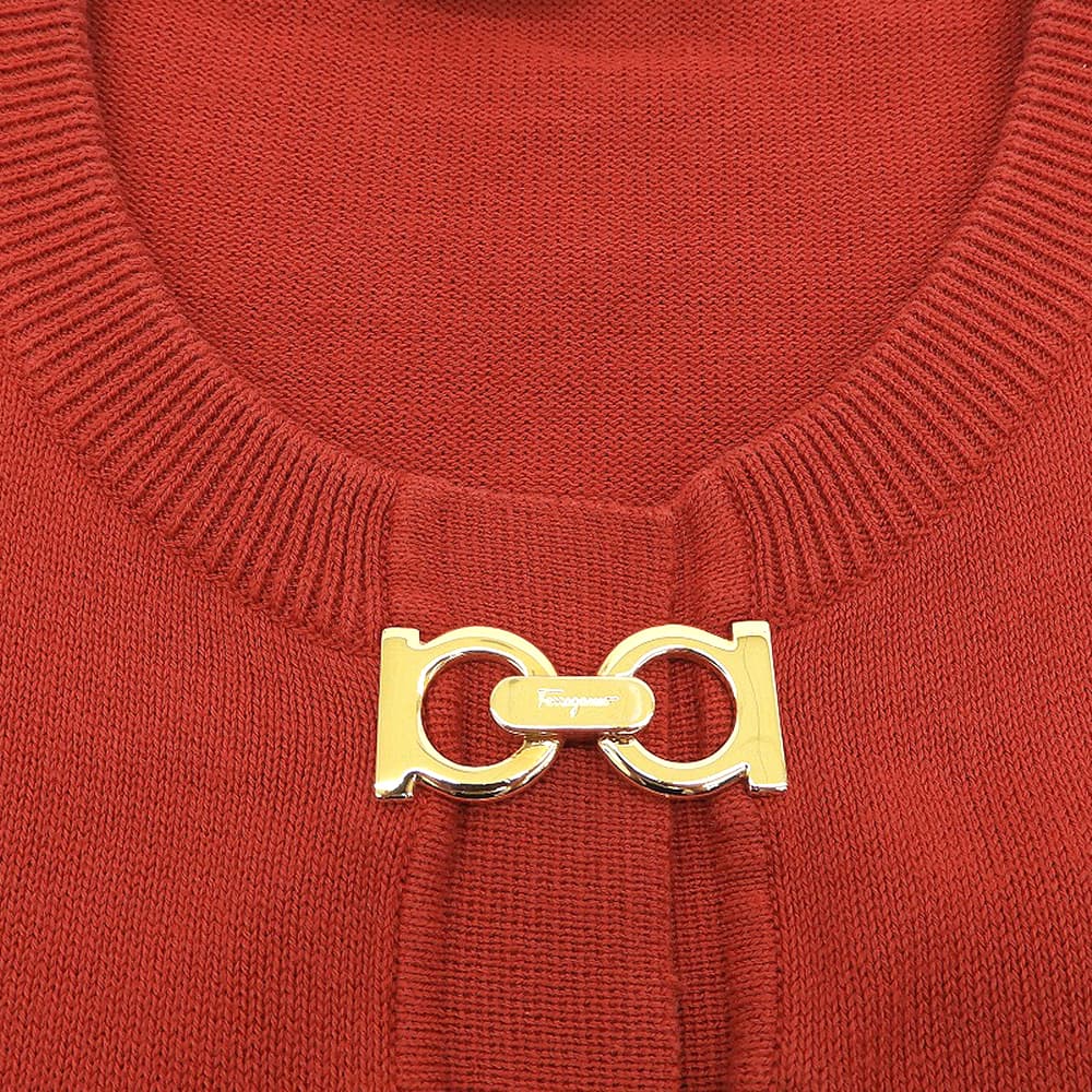 Salvatore Ferragamo サルヴァトーレフェラガモ コットン100 ガンチーニ金具 半袖プルオーバーニット トップス レディース レッド M トップス