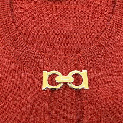 Salvatore Ferragamo サルヴァトーレフェラガモ コットン100 ガンチーニ金具 半袖プルオーバーニット トップス レディース レッド M トップス