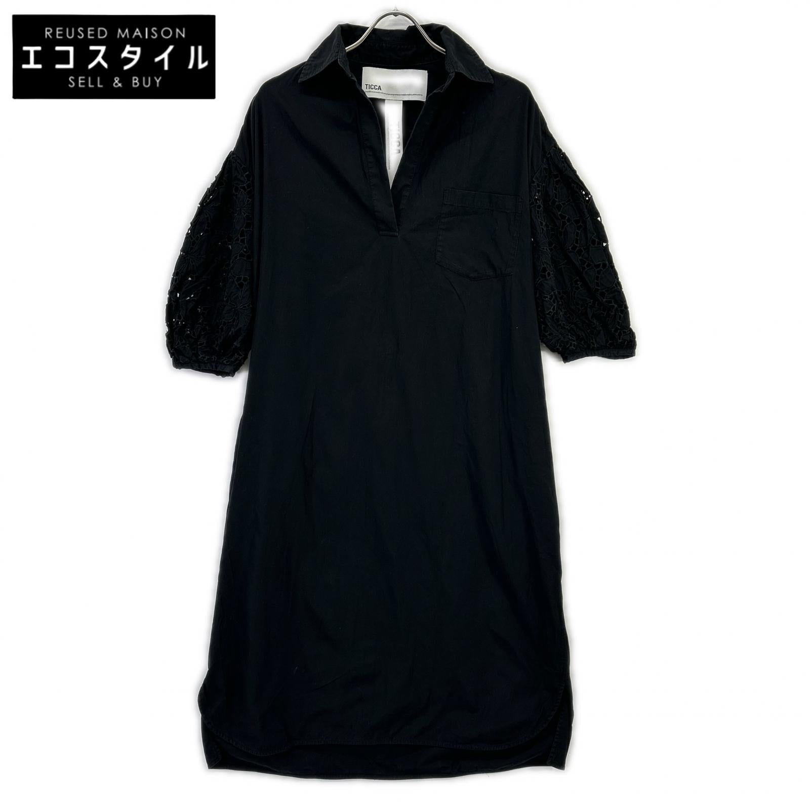 TICCA ティッカ TAHS-317-02 ブラック コットン レースパフスリーブワンピース ワンピース
