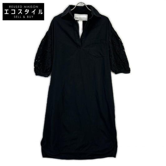 TICCA ティッカ TAHS-317-02 ブラック コットン レースパフスリーブワンピース ワンピース