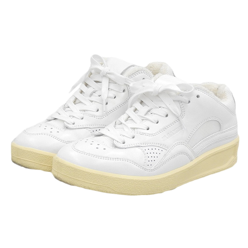 JIL SANDER BASKET LO Round-Toe Low-Top Sneakers Cow Leather×Fabric White×Ecru 37 J15WS0006 Shoes