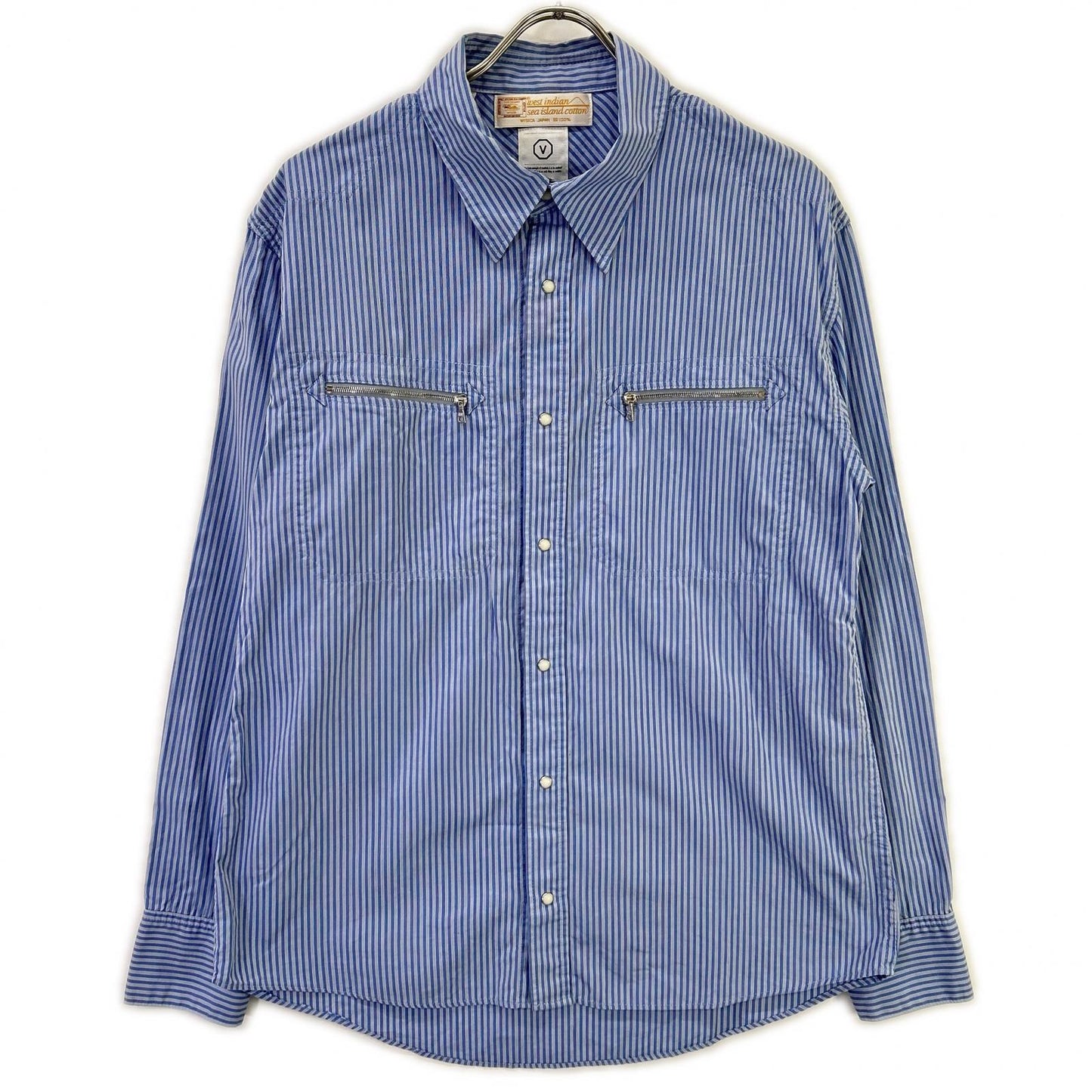 【SALE】 VISVIM ビズビム ライトブルー ストライプ ジップポケット ロングスリーブウエスタンシャツ トップス