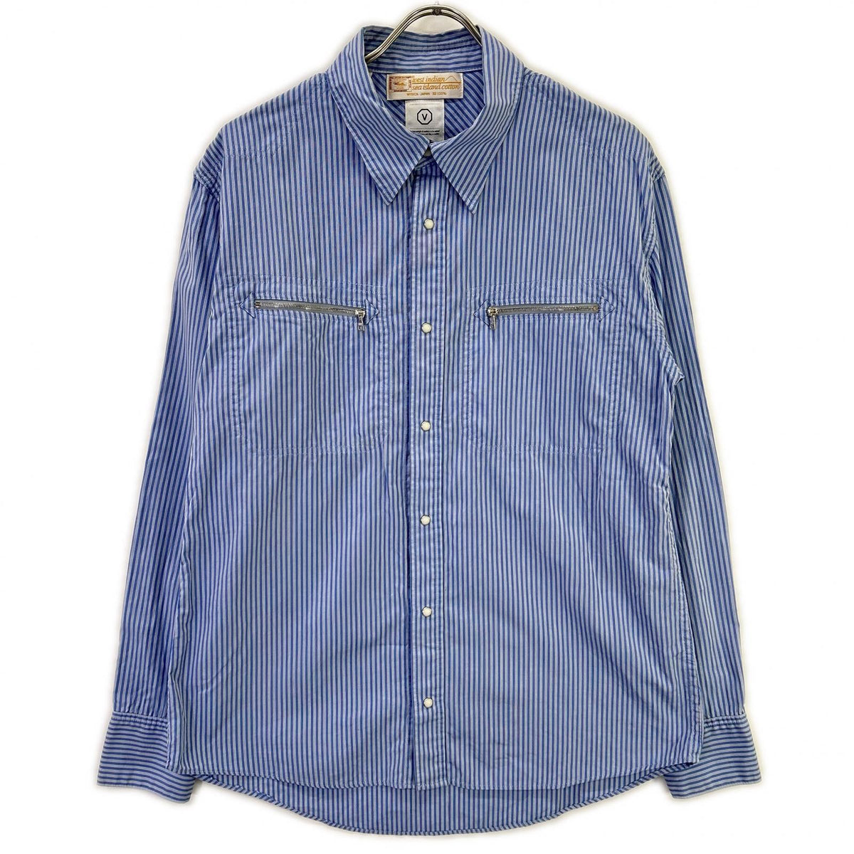 【SALE】 VISVIM ビズビム ライトブルー ストライプ ジップポケット ロングスリーブウエスタンシャツ トップス