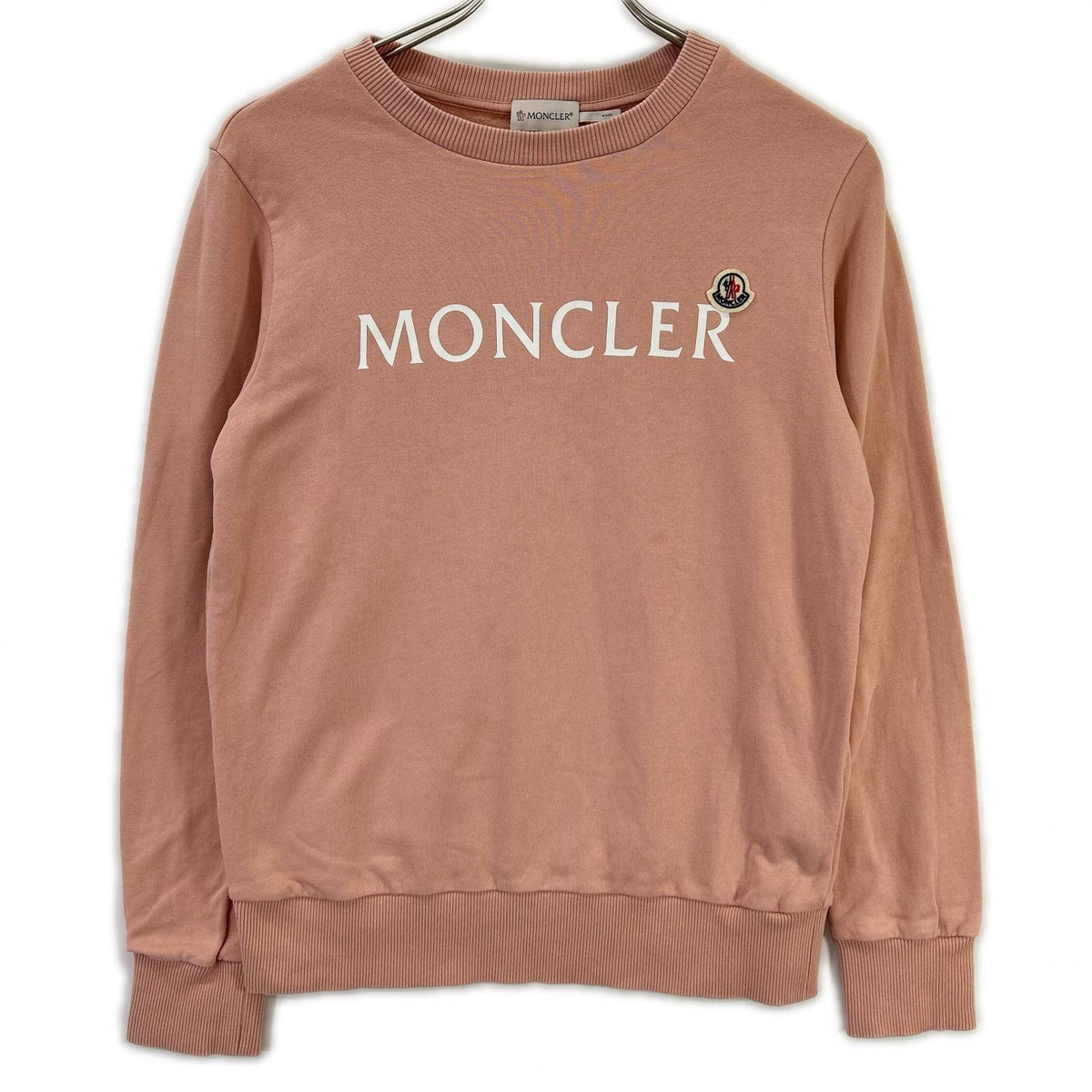 MONCLER モンクレール 22AW SWEATSHIRT ピンク×ホワイト コットン フロントロゴ クルーネックスウェットプルオーバー トップス