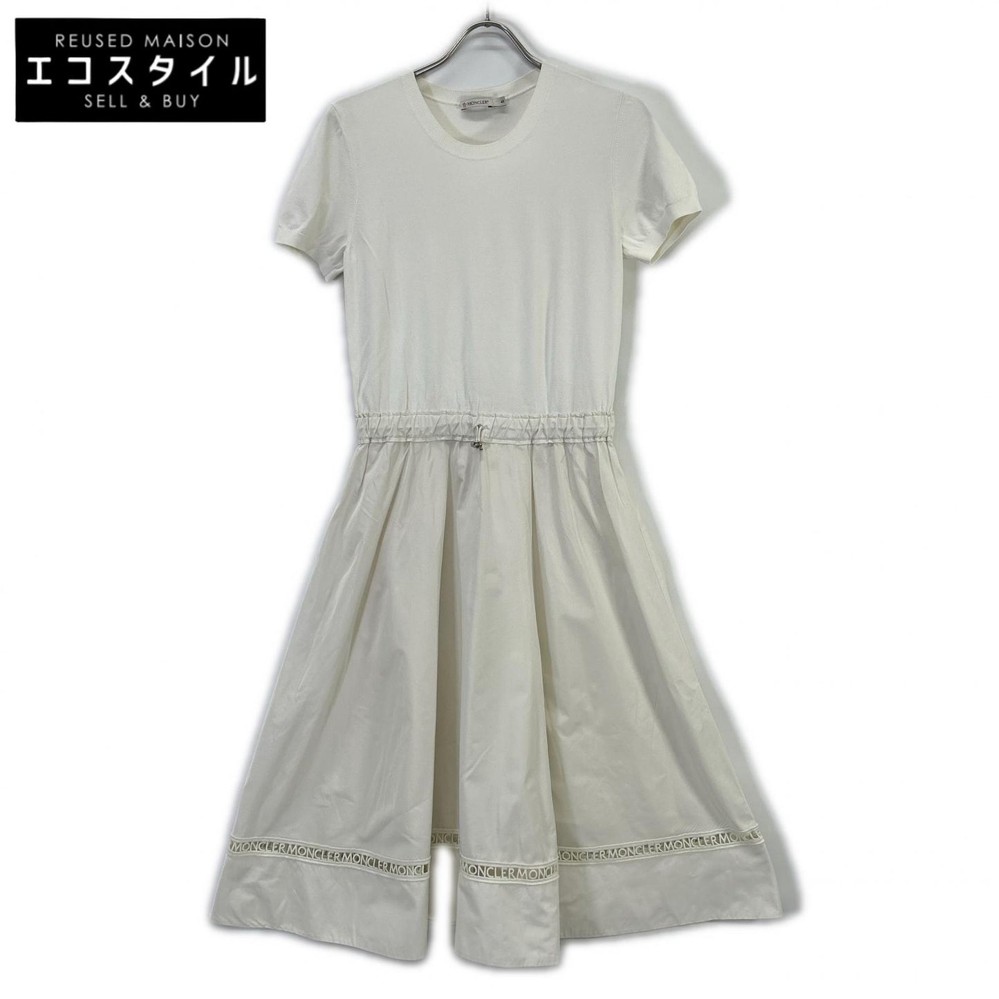 MONCLER モンクレール 20SS ABITO TRICOT DRESS ホワイト ポリエステル ロゴデザインレース サマーニットドッキングワンピース トップス