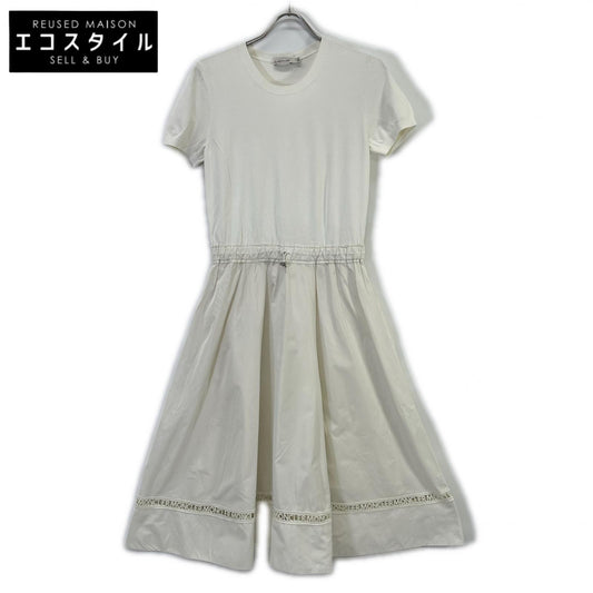 MONCLER モンクレール 20SS ABITO TRICOT DRESS ホワイト ポリエステル ロゴデザインレース サマーニットドッキングワンピース トップス