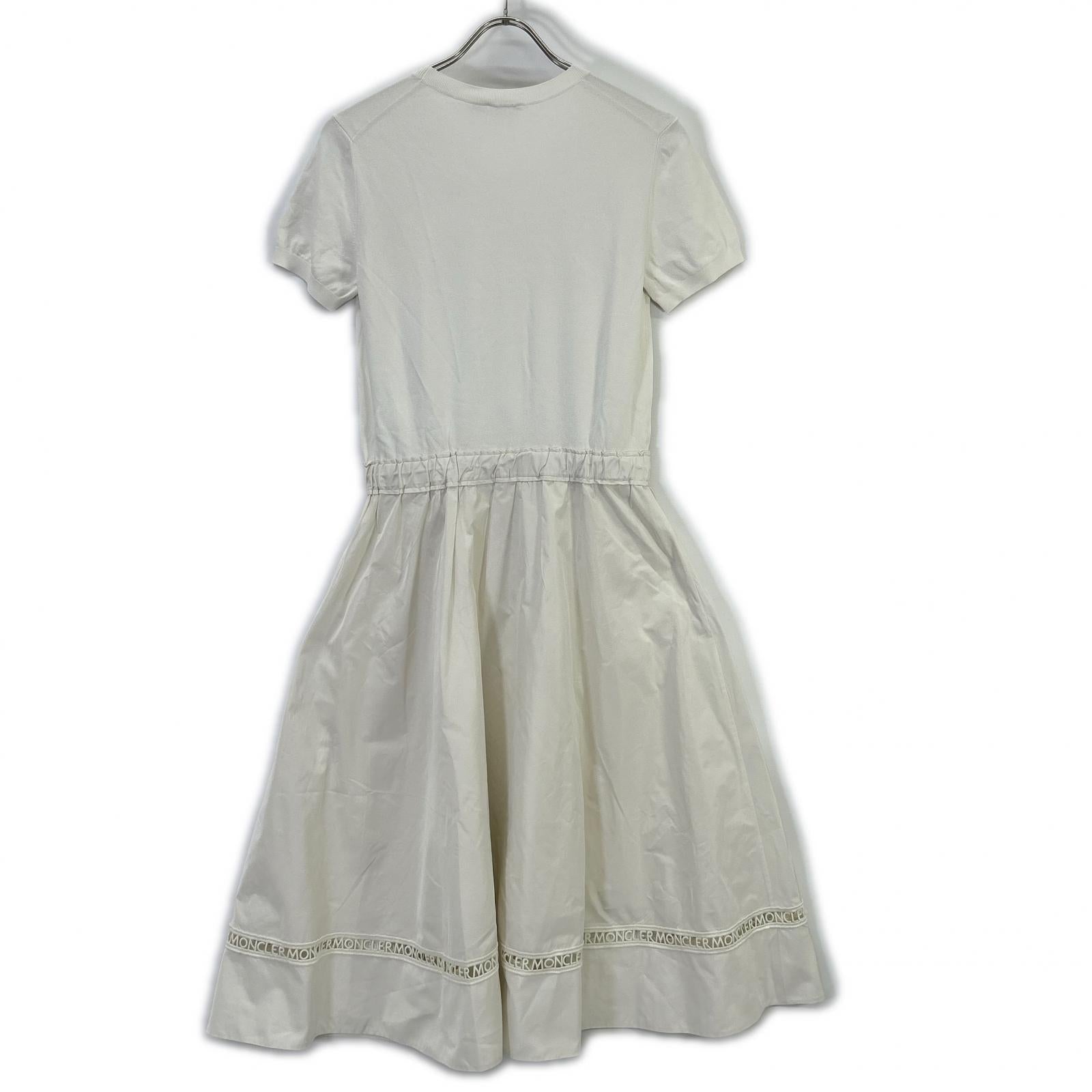 MONCLER モンクレール 20SS ABITO TRICOT DRESS ホワイト ポリエステル ロゴデザインレース サマーニットドッキングワンピース トップス