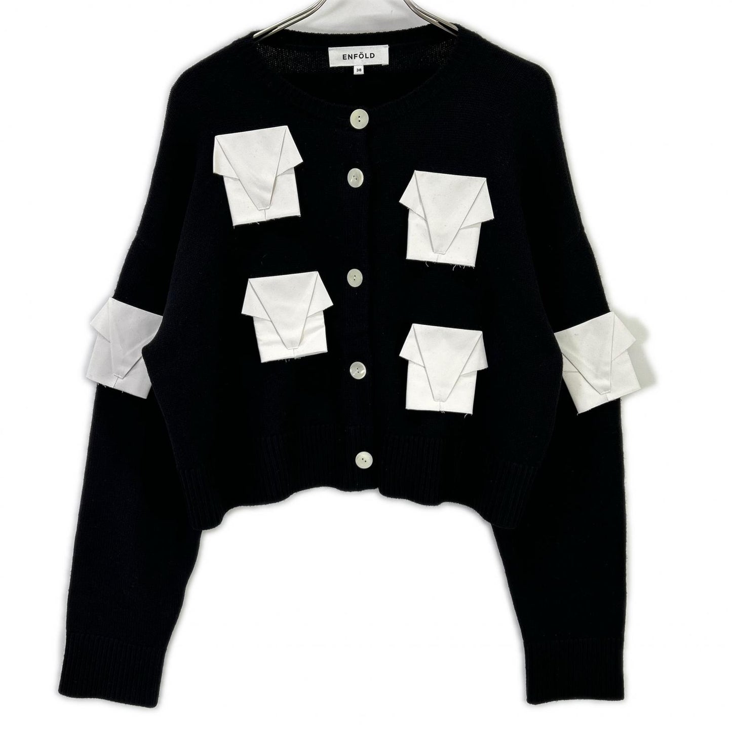 ENFOLD エンフォルド 25SS 300IS170-0771 ブラック×ホワイト ウール クロップド ELEPHANT KNIT CARDIGAN トップス