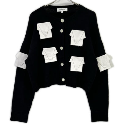 ENFOLD エンフォルド 25SS 300IS170-0771 ブラック×ホワイト ウール クロップド ELEPHANT KNIT CARDIGAN トップス