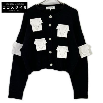 ENFOLD エンフォルド 25SS 300IS170-0771 ブラック×ホワイト ウール クロップド ELEPHANT KNIT CARDIGAN トップス