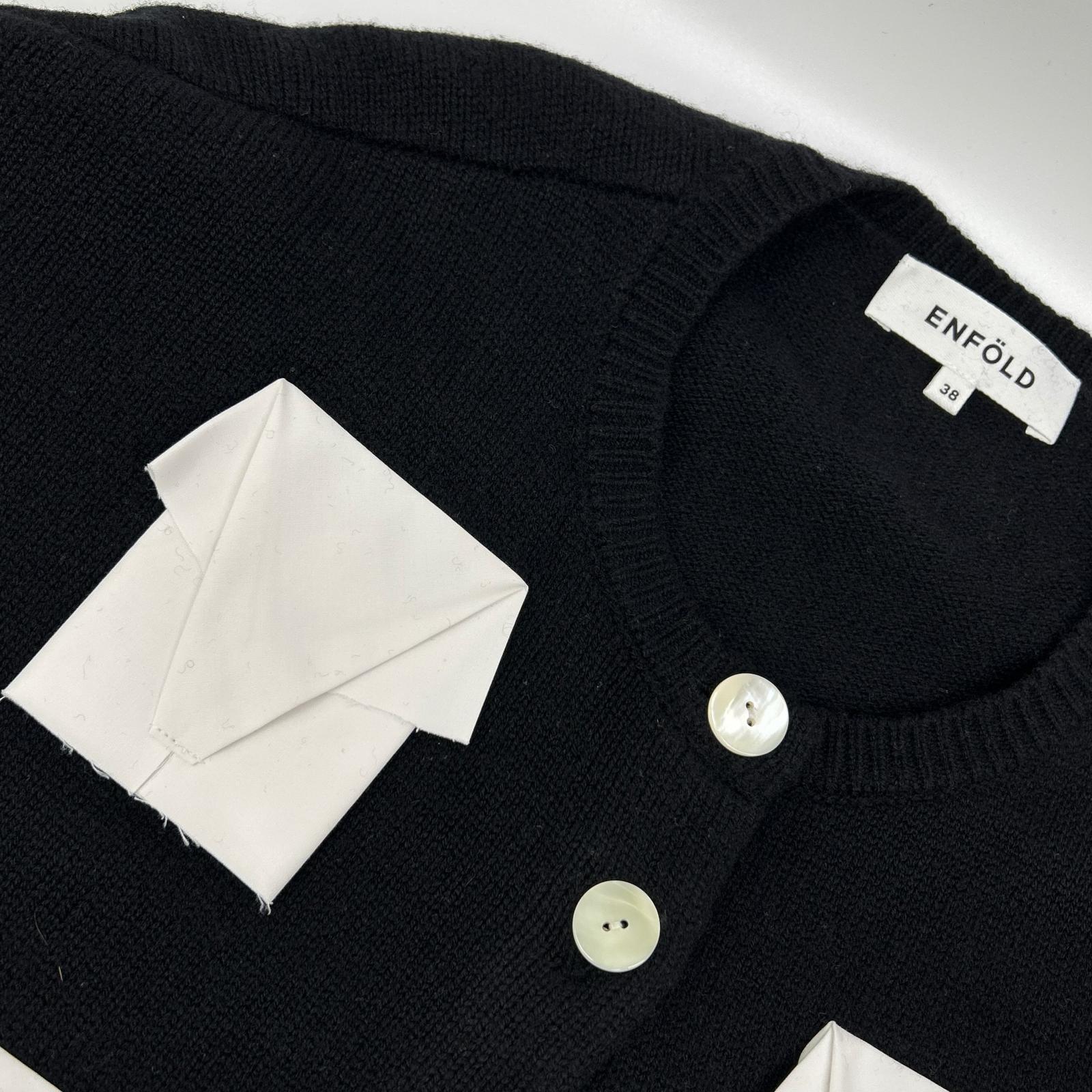 ENFOLD エンフォルド 25SS 300IS170-0771 ブラック×ホワイト ウール クロップド ELEPHANT KNIT CARDIGAN トップス