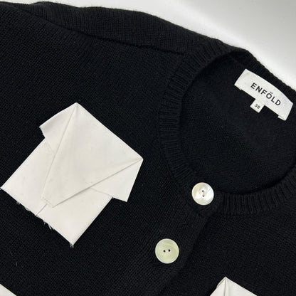 ENFOLD エンフォルド 25SS 300IS170-0771 ブラック×ホワイト ウール クロップド ELEPHANT KNIT CARDIGAN トップス