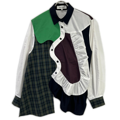 ENFOLD エンフォルド 24AW 300HA730-1630 ホワイト コットン混 チェックミックス ドッキングロングスリーブデザインシャツ トップス
