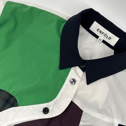 ENFOLD Enfold 24AW 300HA730-1630 White Cotton-Blend Check-Mix Layered Long-Sleeve Design Shirt Tops
