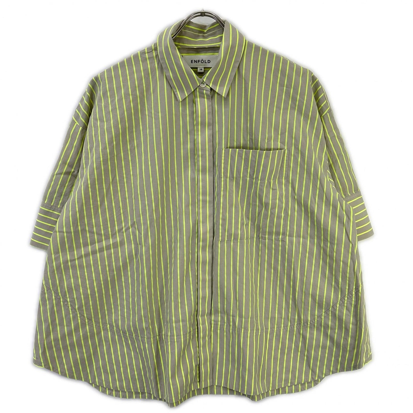 ENFOLD エンフォルド 24SS 300HS430-1920 グレー×イエロー SOLID NEON STRIPE SHIR トップス