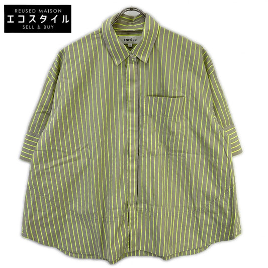 ENFOLD エンフォルド 24SS 300HS430-1920 グレー×イエロー SOLID NEON STRIPE SHIR トップス