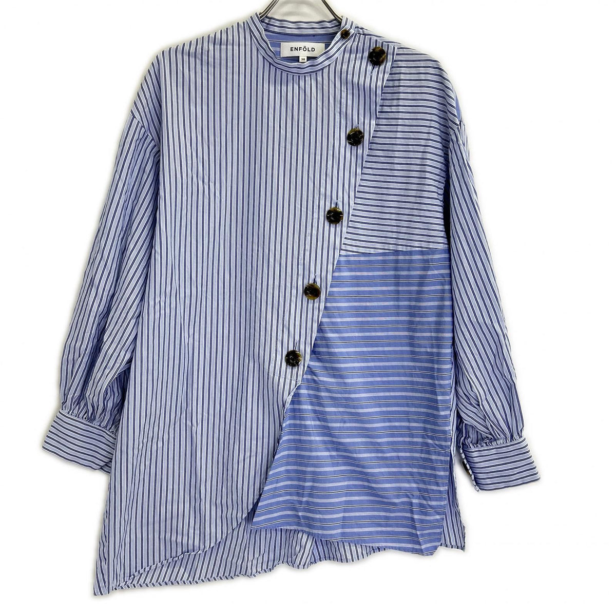 ENFOLD 300FA530-2050 asymmetrical random-striped long-sleeve shirt, top