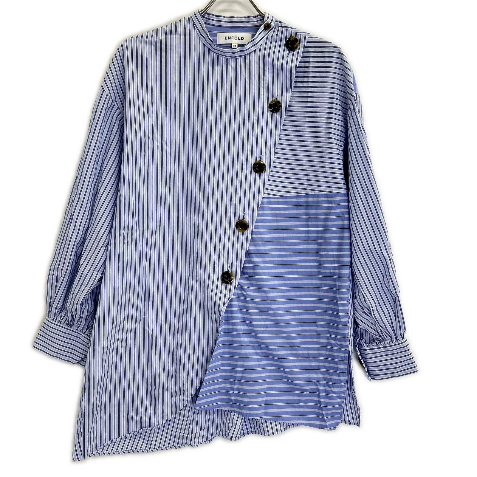 ENFOLD 300FA530-2050 asymmetrical random-striped long-sleeve shirt, top