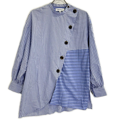 ENFOLD 300FA530-2050 asymmetrical random-striped long-sleeve shirt, top