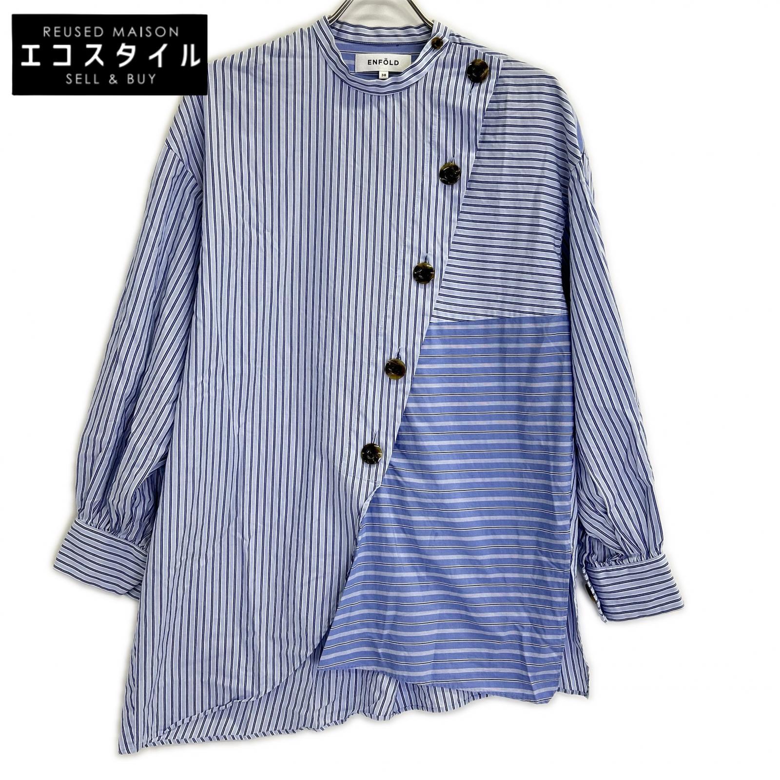 ENFOLD 300FA530-2050 asymmetrical random-striped long-sleeve shirt, top