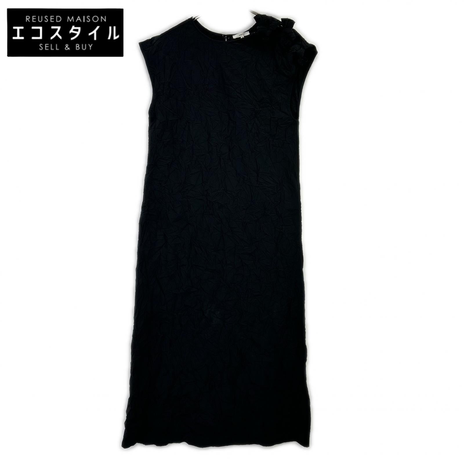 yori Yori YR24-25057SM Black Polyester Back-Slit Sleeveless Ribbon-Washer Dress One-Piece
